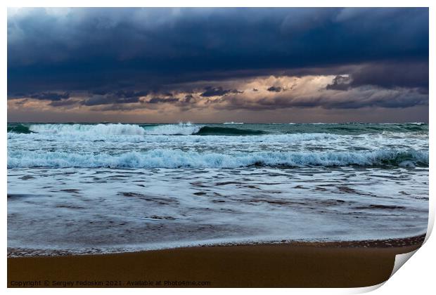 Sea waves in mediterranean sea during storm. Print by Sergey Fedoskin