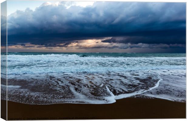 Sea waves in mediterranean sea during storm. Canvas Print by Sergey Fedoskin