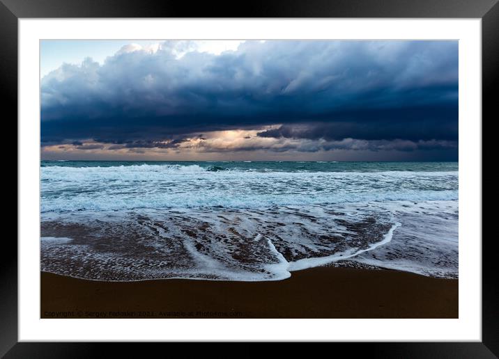 Sea waves in mediterranean sea during storm. Framed Mounted Print by Sergey Fedoskin