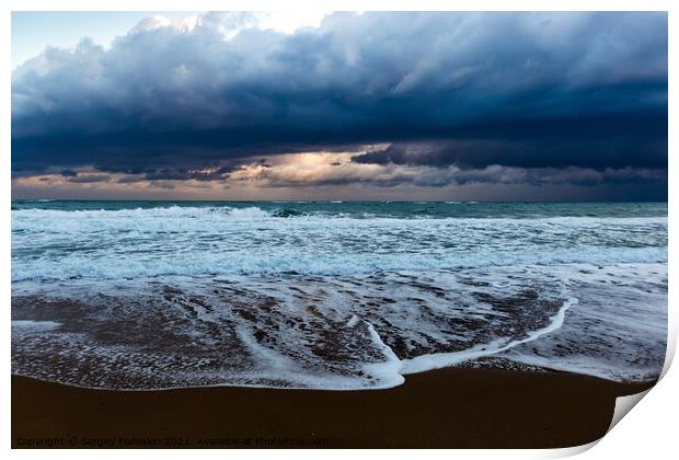 Sea waves in mediterranean sea during storm. Print by Sergey Fedoskin