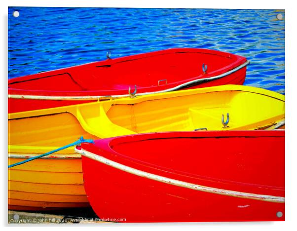colourful Rowboats. Acrylic by john hill