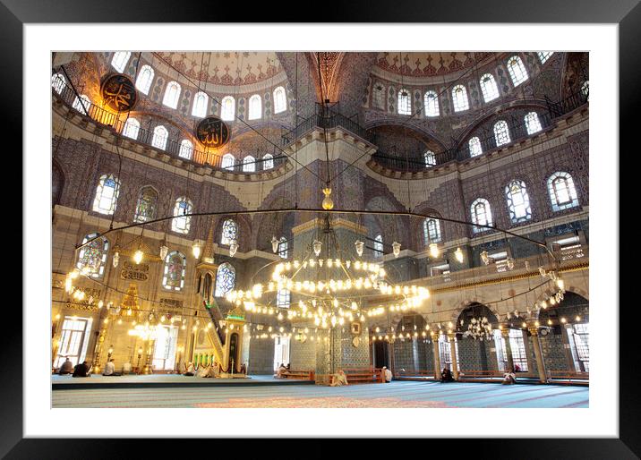 Interior of the Blue Mosque, Sultan Ahmed Mosque, Istanbul, Turkey Framed Mounted Print by Neil Overy
