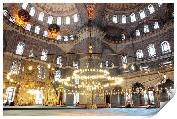 Interior of the Blue Mosque, Sultan Ahmed Mosque, Istanbul, Turkey Print by Neil Overy