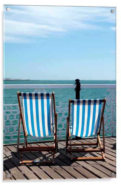 Pair of Deckchairs on Brighton Pier Acrylic by Neil Overy