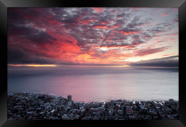 Sea Point Cape Town Sunset Framed Print by Neil Overy