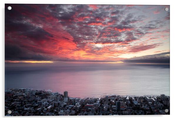 Sea Point Cape Town Sunset Acrylic by Neil Overy
