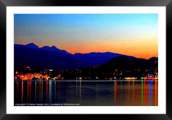 Sunset over Lake Lucerne Switserland Framed Mounted Print by Pieter Marais