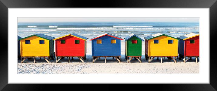 Colourful Beach Huts at Muizenberg Beach, South Africa Framed Mounted Print by Neil Overy