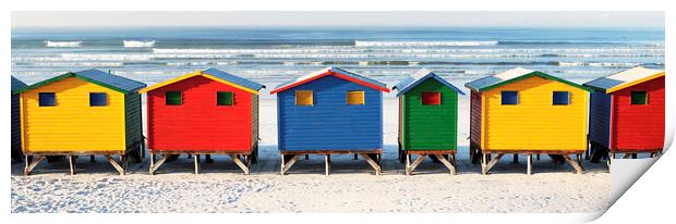 Colourful Beach Huts at Muizenberg Beach, South Africa Print by Neil Overy
