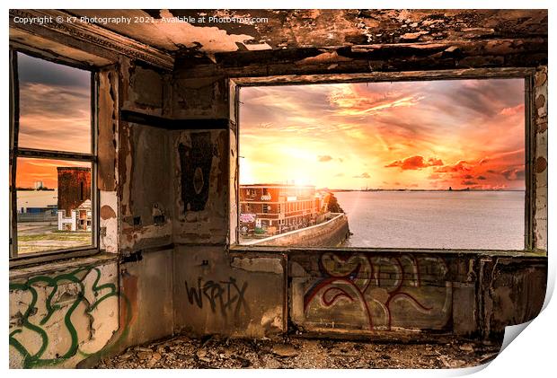 Abandoned Warehouse Sunrise Print by K7 Photography