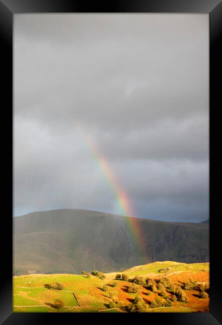 Rainbow over the Lake District Hills near Castlerigg Framed Print by Neil Overy