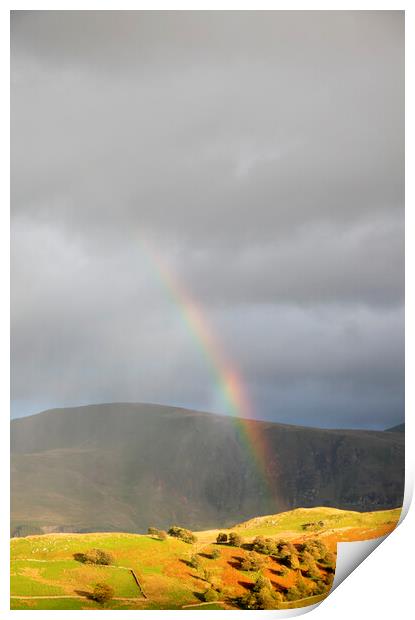 Rainbow over the Lake District Hills near Castlerigg Print by Neil Overy