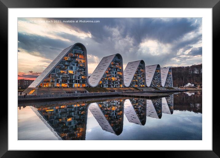 The wave boelgen iconic modern apartments in Vejle, Denmark Framed Mounted Print by Frank Bach