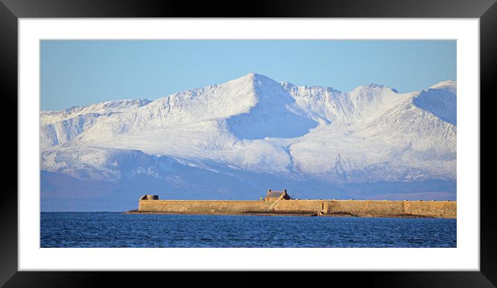 Saltcoats harbour and Isle of Arran mountains Framed Mounted Print by Allan Durward Photography