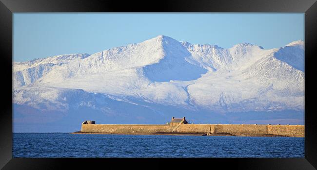 Saltcoats harbour and Isle of Arran mountains Framed Print by Allan Durward Photography