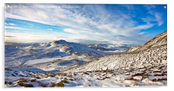 A view of Loch a' Choire, near Pitlochry, Perthshire in winter from the path to Ben Vrackie Acrylic by Navin Mistry