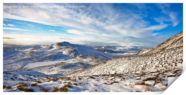 A view of Loch a' Choire, near Pitlochry, Perthshire in winter from the path to Ben Vrackie Print by Navin Mistry