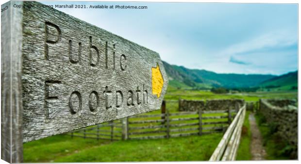 Public Footpath sign in Langdale Valley Canvas Print by Greg Marshall