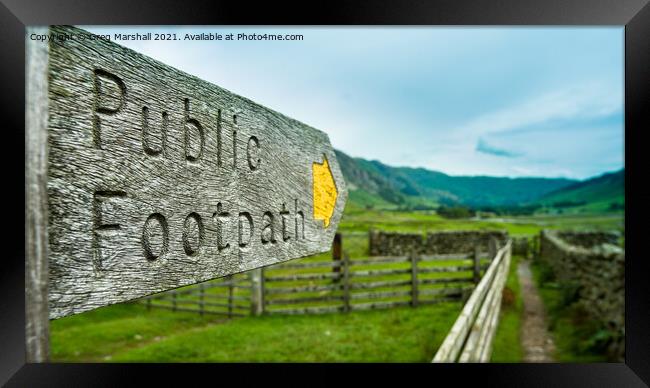 Public Footpath sign in Langdale Valley Framed Print by Greg Marshall