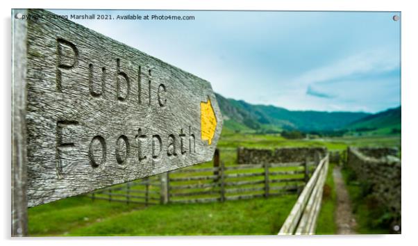 Public Footpath sign in Langdale Valley Acrylic by Greg Marshall