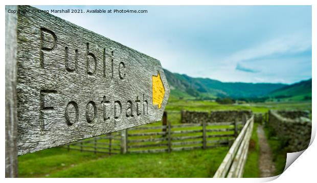 Public Footpath sign in Langdale Valley Print by Greg Marshall