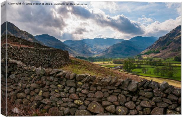 Langdale Valley in The Lake District Canvas Print by Greg Marshall