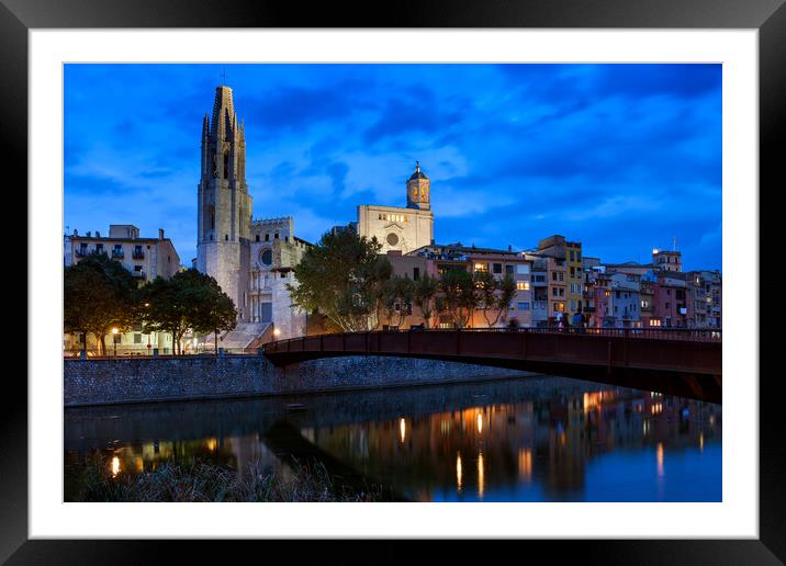 Girona City By Night Framed Mounted Print by Artur Bogacki