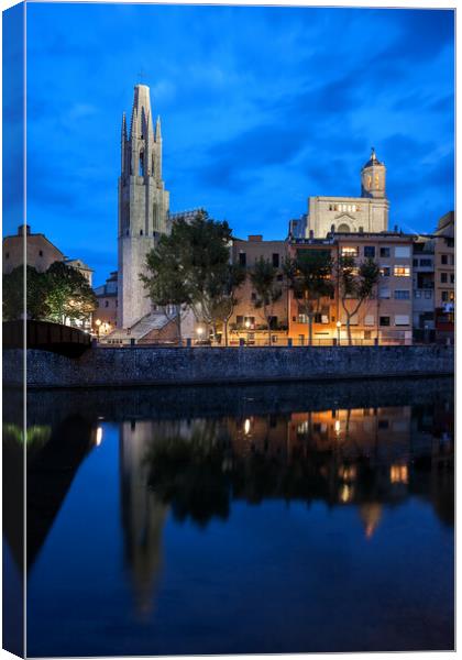 Girona City Skyline At Dusk Canvas Print by Artur Bogacki