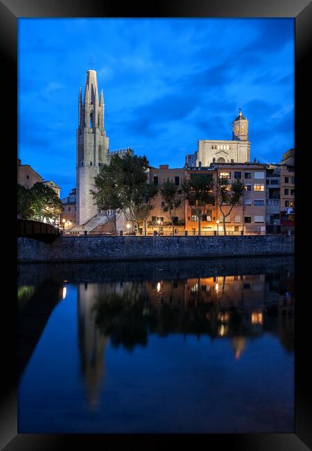 Girona City Skyline At Dusk Framed Print by Artur Bogacki