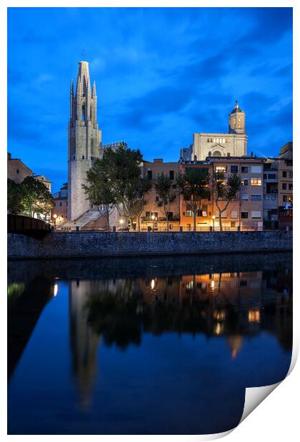Girona City Skyline At Dusk Print by Artur Bogacki
