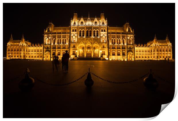 Hungarian Parliament Building Illuminated at Night in Budapest Print by Artur Bogacki