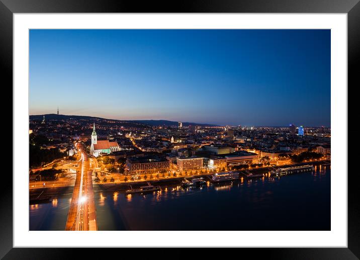 City of Bratislava at Twilight in Slovakia Framed Mounted Print by Artur Bogacki