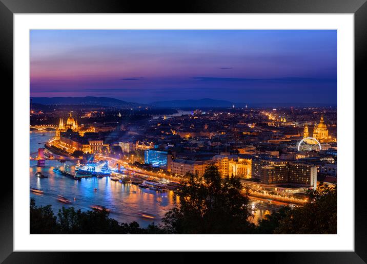 Budapest City At Twilight Framed Mounted Print by Artur Bogacki