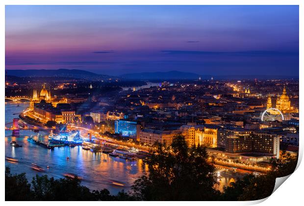 Budapest City At Twilight Print by Artur Bogacki