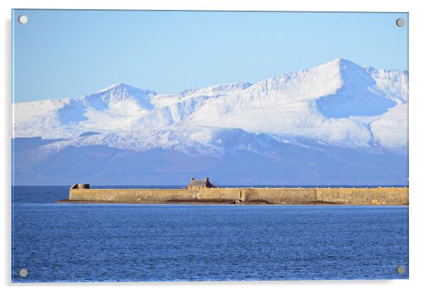 Arran mountains and Saltcoats harbour Acrylic by Allan Durward Photography