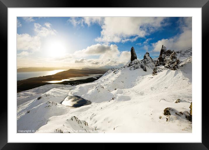 The Old Man of Storr, in winter, Skye, Scotland Framed Mounted Print by Justin Foulkes