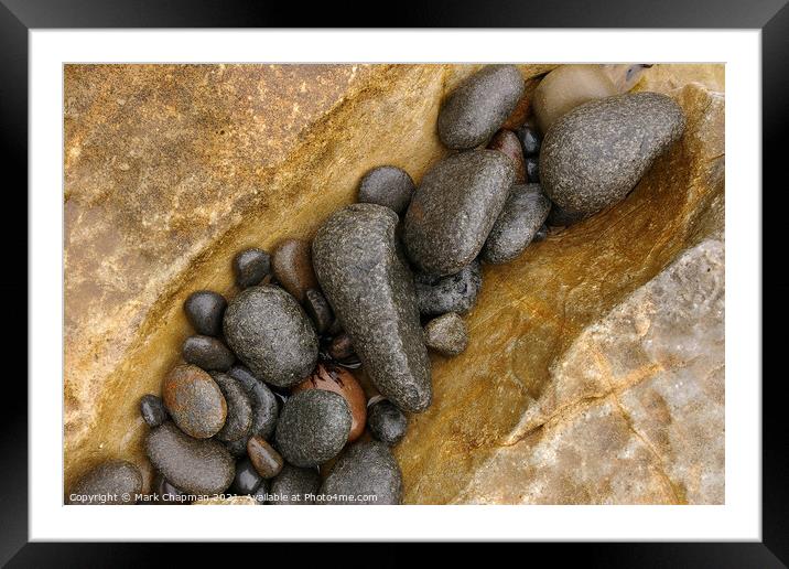 Grey pebbles on yellow rock, Bearreraig bay, Skye Framed Mounted Print by Photimageon UK