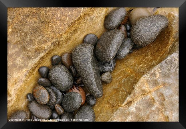 Grey pebbles on yellow rock, Bearreraig bay, Skye Framed Print by Photimageon UK