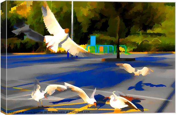 Oil-Gulls Canvas Print by Maria Tzamtzi Photography
