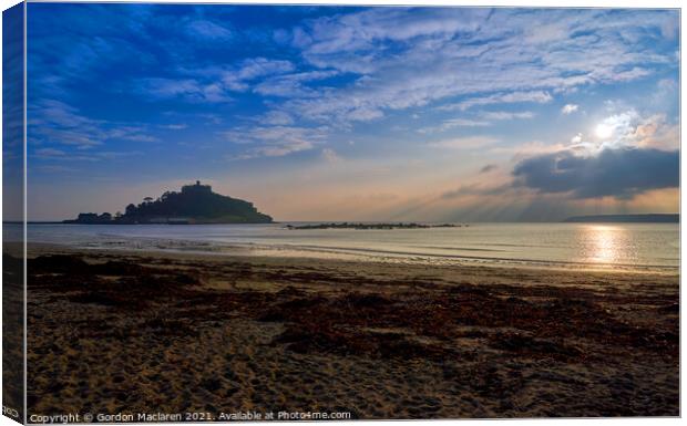 St Michael's Mount and Gods Rays Canvas Print by Gordon Maclaren