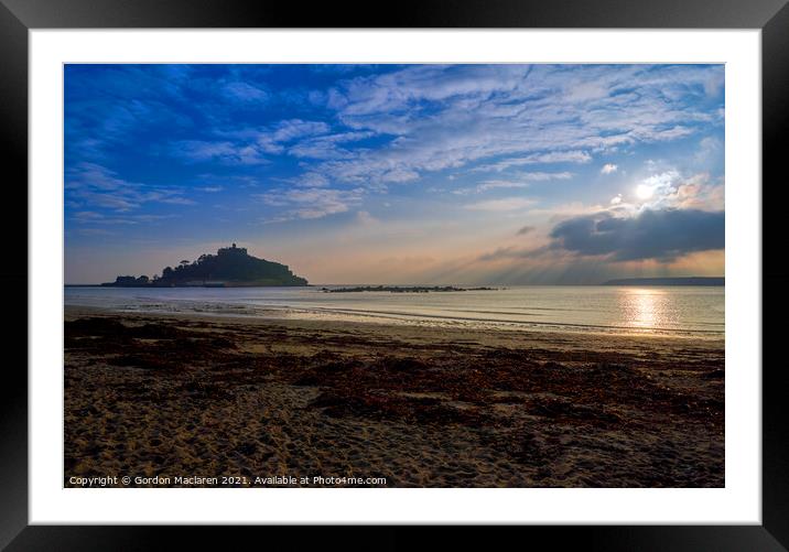 St Michael's Mount and Gods Rays Framed Mounted Print by Gordon Maclaren