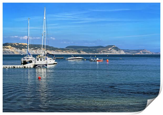 Yachts in Lyme Bay Print by Darren Galpin