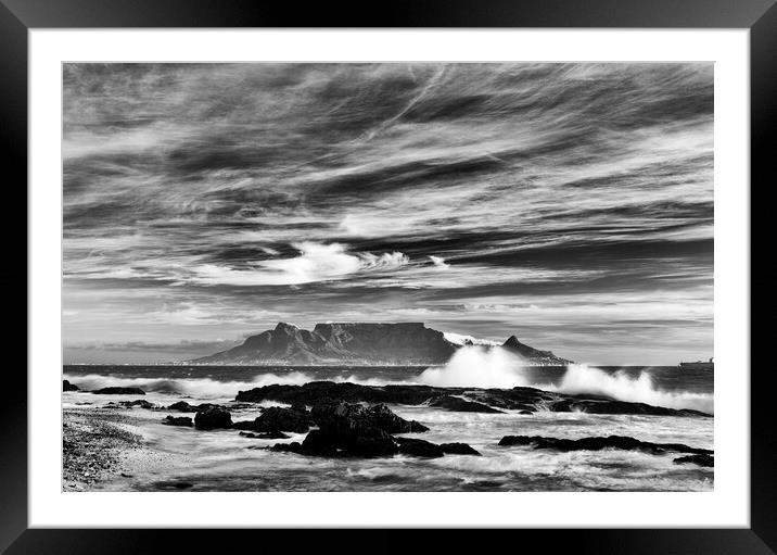 Cape Town and Table Mountain From Bloubergstrand Framed Mounted Print by Neil Overy