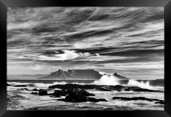Cape Town and Table Mountain From Bloubergstrand Framed Print by Neil Overy