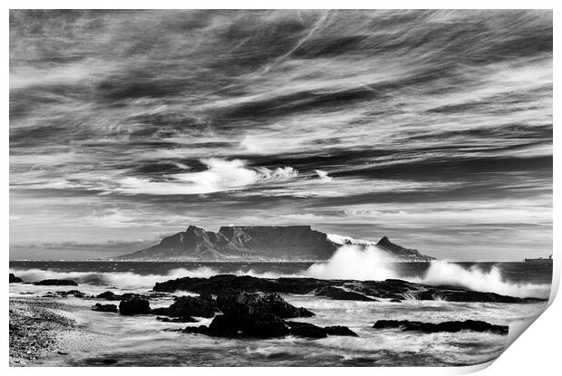 Cape Town and Table Mountain From Bloubergstrand Print by Neil Overy