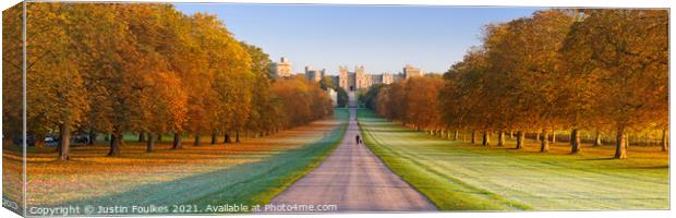 Autumn view of "The Long Walk" at Windsor Castle,  Canvas Print by Justin Foulkes