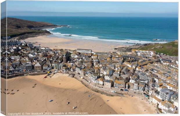 St Ives, Cornwall taken from the air Canvas Print by Tim Woolcock