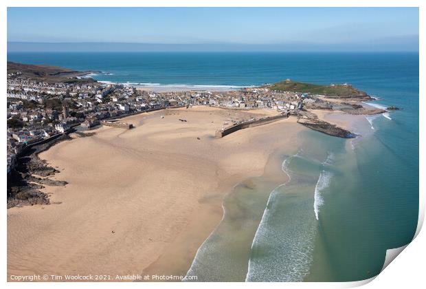 St Ives, Cornwall taken from the air Print by Tim Woolcock