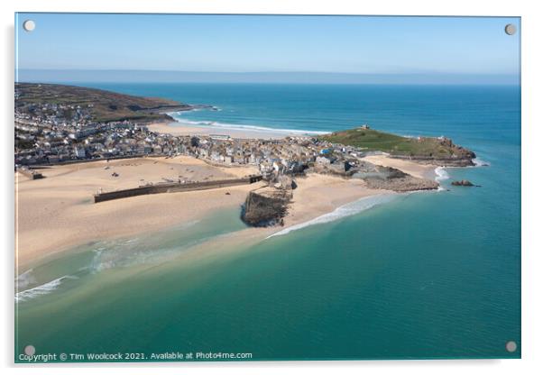 St Ives, Cornwall taken from the air Acrylic by Tim Woolcock