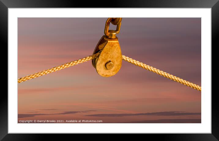 Rope on Pulley Against Blue Background Framed Mounted Print by Darryl Brooks